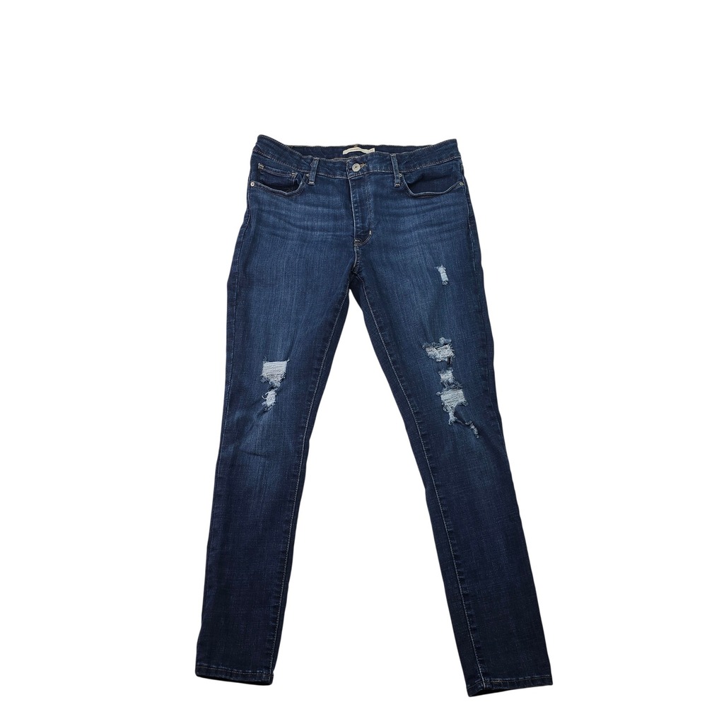 Levis 711 Skinny Jeans Womens 32 Dark Wash Distressed Ripped Denim Mid Rise
